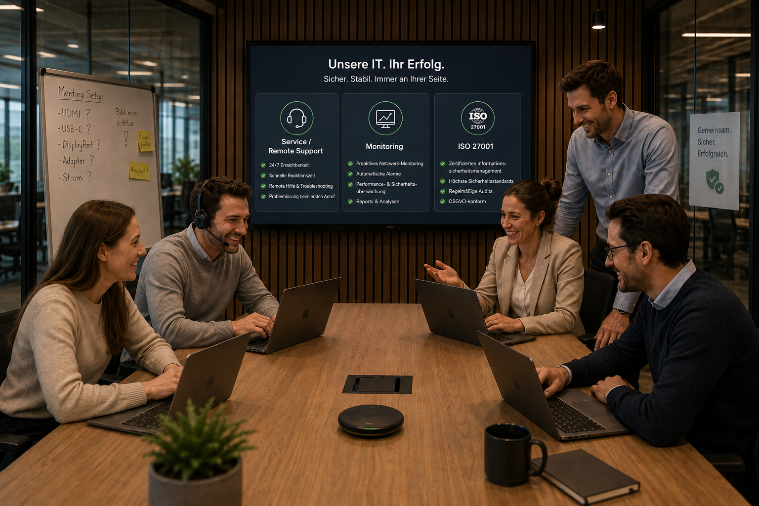 Zufriedenes Team im modernen VS-Büro