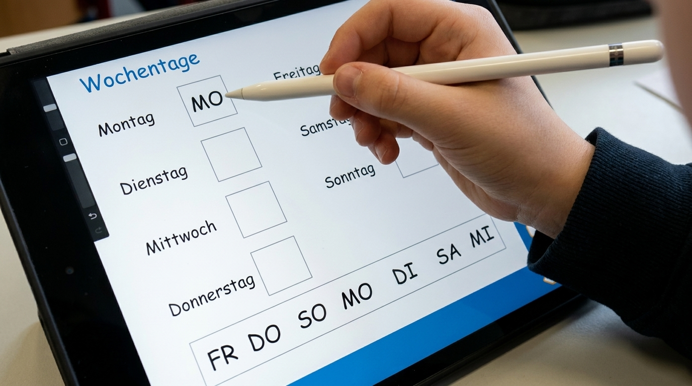 Spielerische Lernaufgabe auf dem SMART Board im Unterrichtsgeschehen